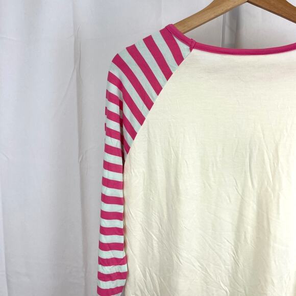 NWT MATILDA JANE M Anytime PJ Top 30685P Raglan Long Sleeve Stripe White Pink - Picture 9 of 12